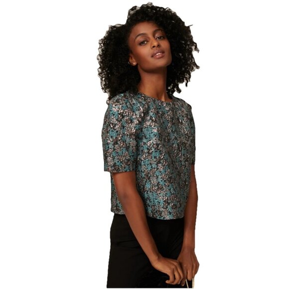 Club Monaco Brocade Puff Sleeve Blouse Women 12 - Picture 1 of 10